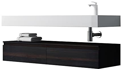 Mai & Mai Badmöbelset Waschtisch mit Unterschrank Dunkelbraun 150x48x25cm mit Soft-Close Schubladen inkl. Mineralguss-Waschbecken UP