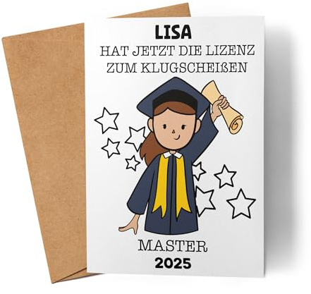 Kiddle-Design Master Karte Personalisiert Frau Master Geschenk Abschluss Bestandene Prüfung Studienabschluss Absolvent Glückwunschkarte Graduation Deko Examen