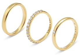 SINGULARU - Pack 3 Anillos Choices. Latón con Acabado Baño de Oro de 18 Kt Pulido y Circonitas -Combinables. Joyas para Mujer. Talla 18
