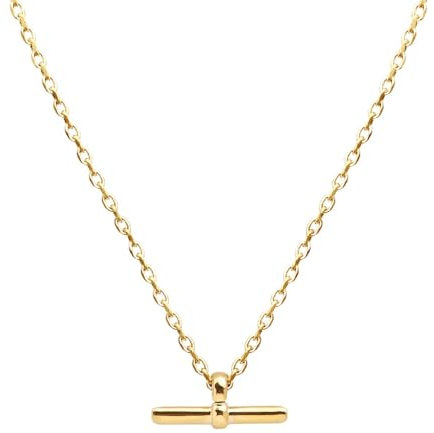 Source 20 inch T-bar Pendant Necklace with 2mm 18ct Gold plated Diamond Cut Trace Chain