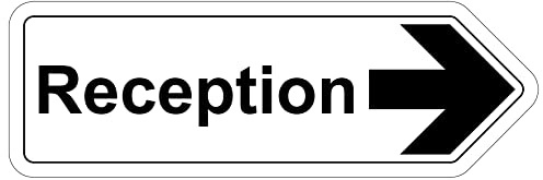 V Safety Shaped Safety Sign - Reception Arrow Right - 450X150-1MM Rigid Plastic