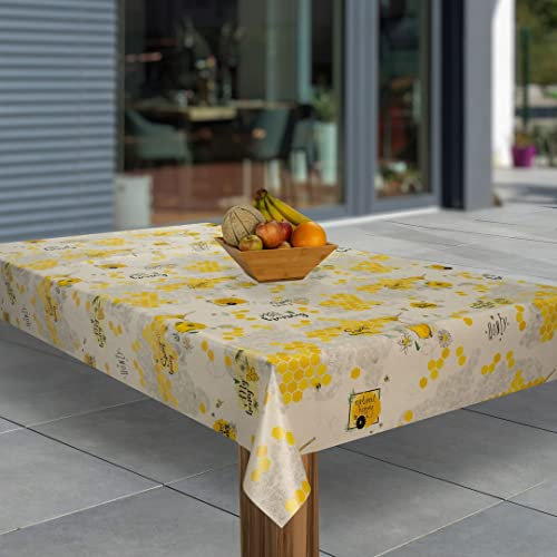 laro Wachstuch-Tischdecke Abwaschbar Wachstischdecke PVC Plastik-Tischdecken Eckig Meterware Abwischbar, Muster:Bienen Wabe Honig, Größe:100x140
