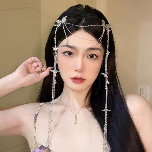 BSLVWG Boho Kopfkette Sliver Flower Bridal Headpiece Floral Bead Headband Festival Haarschmuck für Frauen und Mädchen Haarschmuck