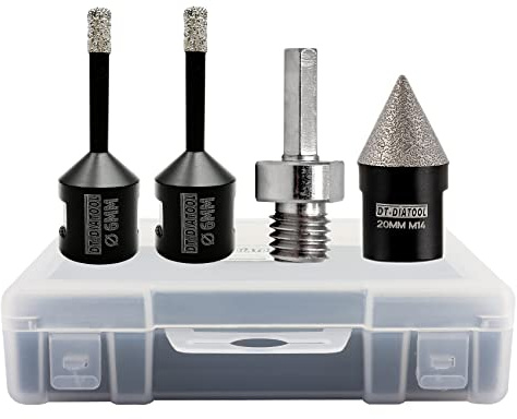 DT-DIATOOL Diamond Core Drill Bits Kit- 2pcs 6mm drill bits with 20mm Diamond Chamfer Bit M14 Thread and Hex Adapter Hole Saw Set for Porcelain Ceramic Tile Marble Granite
