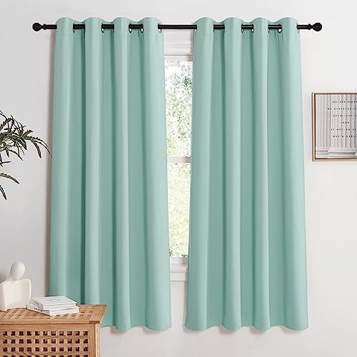 KGORGE Grön gardin – värmeisolerad mörkläggningsgardin mot kyla och värme, gardiner för barn/vuxna med öljetter, heminredning, 140 x 175 cm, ljusgrön, 2 st