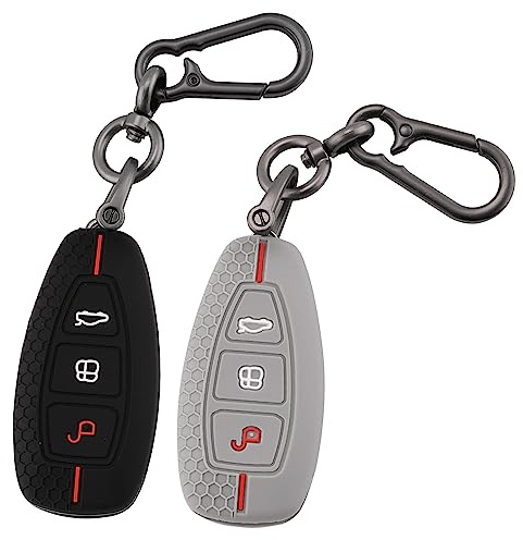 ERMWALR 2 Stück Autoschlüsselhülle kompatibel mit Ford 3-Tasten-Fiesta Focus C-Max Galaxy B-Max Grand C-Max Kuga Mondeo S-Max Smart Auto-Fernbedienungs-Schlüsselanhänger-Hülle (Frd-3-BG)