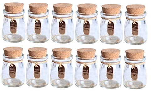 BESTonZON 12pezzi Barattoli Di Vetro Coperchi in Sughero Barattoli Per Dolciumi e Spezie Bottiglie Per Sciroppi Con Etichette Personalizzate e Spago Per Bomboniere Caramelle Candele e Vasi p