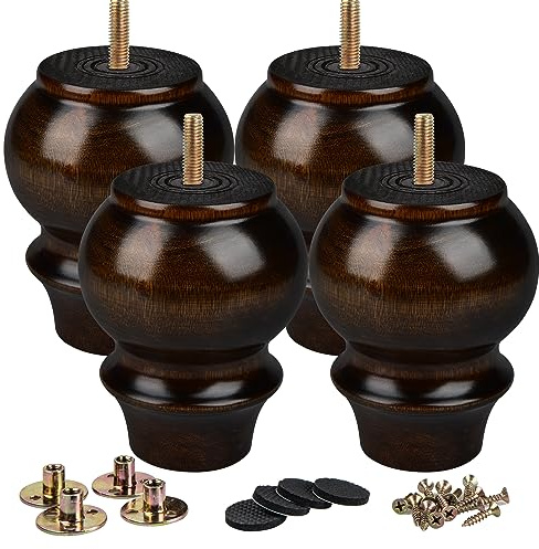La Vane 10cm Massivholz Möbelfüße Glasur mit M8 Bolzen & Platten 4 Stück | Farbige Glasur: betont Maserung, erzeugt Tiefe & Kontrast Klassisch Spindelform, DIY für Sofa Schrank Tisch Ottomane Couch