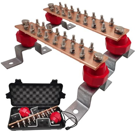 Erdungsschienen-Set, 900 A Kupfer, 25,4 cm, Wandmontage, Erdungsschiene mit 6,35 mm Klemmen und UL-Material 2500 V Sammelschienen-Isolatoren, 2 Stück
