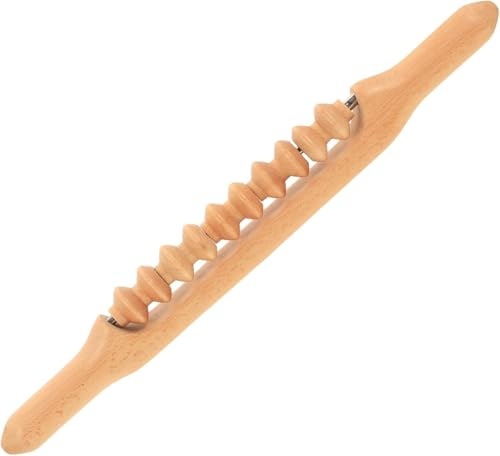 Massagerolle aus Holz, 43 cm, Doppelmassagefunktion, Massagegerät mit 10 Rollen für Maderotherapie, Muskelkater, Linderung von Cellulite, Lymphdrainage