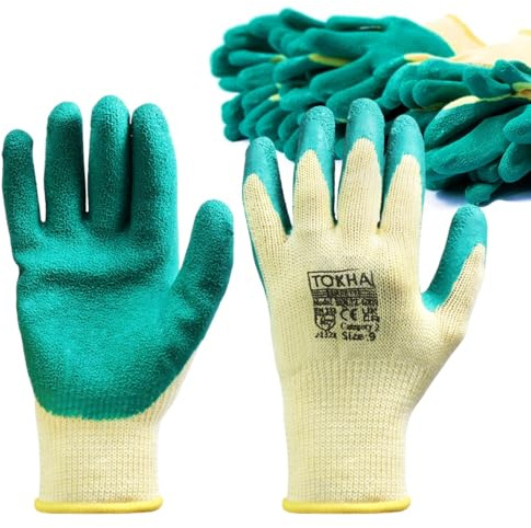 24 Pairs of Rubber Latex Coated Work Gloves for Men - Ideal for Safety, Builders, and Gardening (Green, Medium)