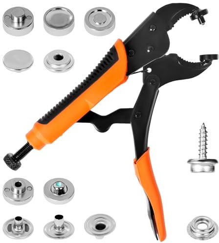 FERSTALO Druckknopf Set mit Zange, Druckknopf-Setter-Werkzeug inklusive 100 Sets Marine-Druckknöpfe für Bootsabdeckungen, Reparieren Von Segeltuch, NäHen,Planen Ersetzen Von MetallverschlüSsen