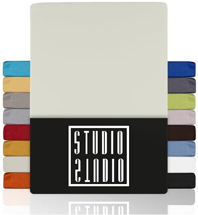 STUDIO Basic Spannbettlaken 200x220cm – Jersey-Spannbetttuch aus 100 % gekämmter Baumwolle – Schnee – Öko-Tex Zertifiziert, bügelfrei & elastisch – für Matratzen 15–35 cm