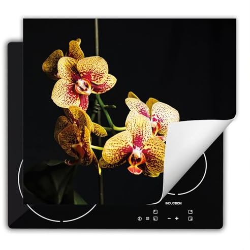 DarHaus Herdabdeckplatte Einteilig Aufrollbar Anti Rutsch Matte für Ceranfeld Induktionskochfeld 60x52 cm Vinyl Schwarz Orchidee