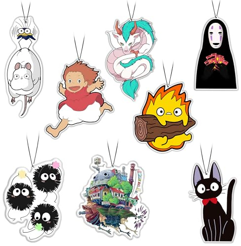 GTOTd Cute Anime Air Freshener Card Pendant (8 Pack) | Refreshing Ice Scent, Anime Car Accessories Christmas Decor for Car Interior Hanging Rearview Mirror Decor Gifts