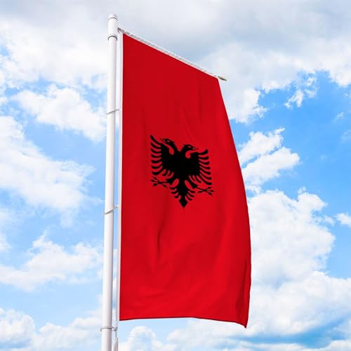 Albanien Flagge 120 x 300 cm - für Fahnenmast, Albanienfahne aus reißfestem Fahnen-Polyester-Stoff, Hissfahne Hochformat für Querausleger wetterfest und UV-beständig