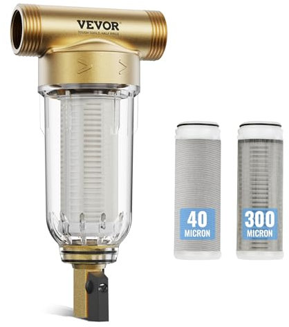 VEVOR Préfiltre à eau rotatif, 40 μm/300 μm, filtre à sédiments d'eau de puits pour toute la maison, 19 mm G-F + 25,4 mm G-M, débit élevé 4 T/H, pour systèmes de filtration d'eau dans toute la maison