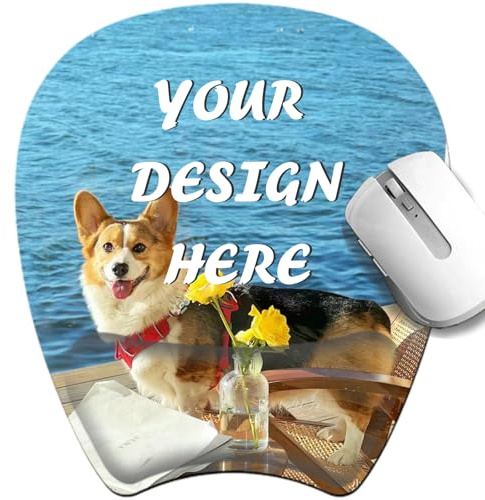 Tapis de Souris Personnalisé Avec Support de Poignet - Ergonomique, Photos et Texte Personnalisés, Base Antidérapante, Coussin en Gel Confortable pour Bureau