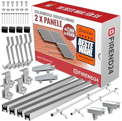 SET 2x PV-Module, PV, Photovoltaik, BIBERSCHWANZDACH, Aufständerung, Dachhalterung, Befestigung, Halter, Halterung, Solar, Solarmodul, Solarpanel, PV Halter, Ziegeldach, 25-40mm, 0%