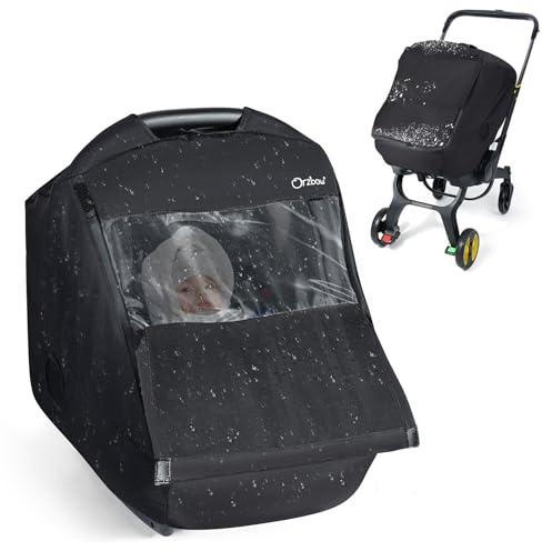 Orzbow Hiver Habillage Pluie Cosy Universel, Pluie Couverture Siege Auto Bebe Hivers avec Porte Fermeture Éclair Transparente a L'avant, Lavable en Machine, Noir