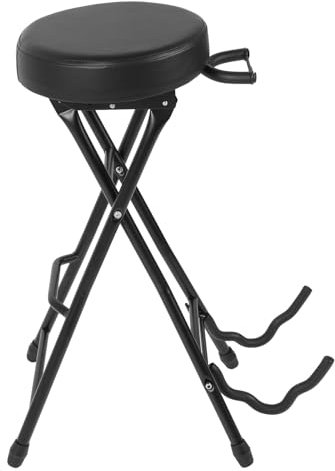 Luocute Klappbarer Gitarrenhocker mit Gepolstertem Kissen, 29,1 Zoll Hoher Gitarrenstuhlsitz, Eingebauter Gitarrenständer, Hochdichte Schwämme, Fußstütze, rutschfeste Füße, für