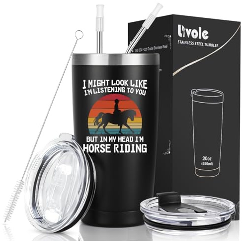 Livole Horses Mug, Christmas Gifts for Horse Lovers, Men, Women, Riding Gifts for Women, Men, in My Head I’m Horse Riding, Horses Lover Coffee Travel Mug, 20oz 600ml Insulated Wine Glasses