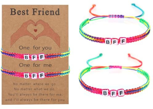 2 Pcs BFF Braided Bracelets Gift for 2 Girls Hand Braided Colorful Best Friend Matching Bracelet Sister Friendship Rope Long Distance Matching Bracelets
