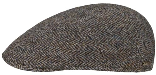 Stetson Harris Tweed Flatcap Fischgrat Made in EU anthrazit-beige 57 cm