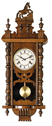 Horse, Wanduhr aus Holz und Glas, Pendeluhr, 77 x 31 x 14 cm