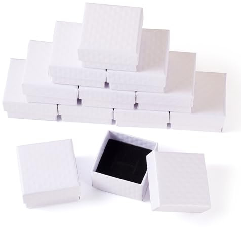 Bestewelry Lot de 12 petites boîtes à bijoux carrées en carton 5 x 5 x 3 cm pour mariage, anniversaire, boucles d'oreilles, bagues, bracelets, bijoux, emballage blanc