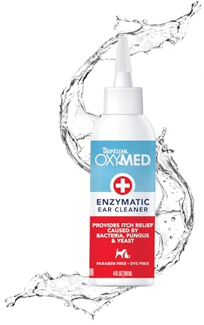 TropiClean OxyMed Enzymatic Dog Ear Cleaner, Treatment for Dogs, Vet Recommended Ear Cleaning Solution, Daily Wash Drops, Safe for Cats, USA Made, 4oz
