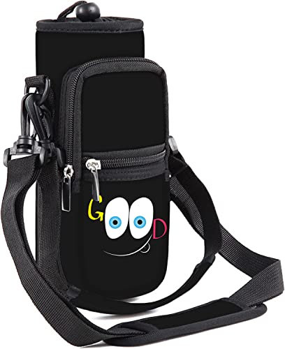 Mibbxea 40oz Wasserflaschenhalter Tragetasche – Isolierte Flaschentasche mit Gurt,Trinkflaschenhalter für Fitness,Camping,Spaziergänge,Radfahren,Wandern,Outdoor-Aktivitäten (Schwarzes,Smiley-Gesicht)