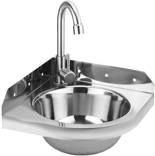 Eckwaschbecken Edelstahl klein Wandwaschbecken Waschbecken für Gäste WC 26x26x16cm- Hängewaschbecken mit Armaturloch Handwaschbecken für Boot/Wohnmobil/dezimmer/Toilette usw,Einfache Montage