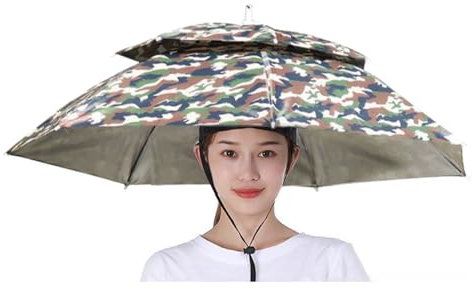 Vllentin Chapeau Parapluie Double Couche,Chapeau de Parapluie de Pêche,Mains Libres Tête Parapluie,Parapluie Parasols Chapeau,ImperméAble Et CrèMe Solaire,pour Jardinage,Photographie,Camping