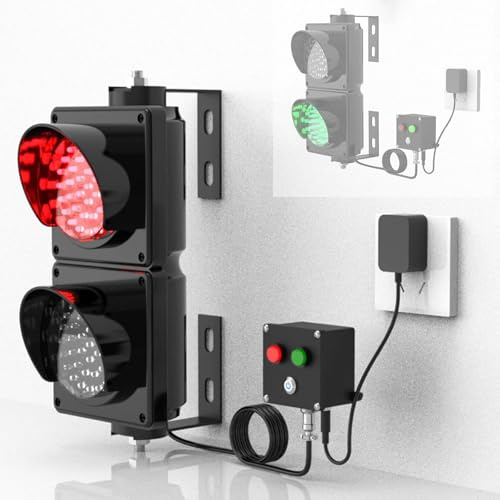 2 Semáforo LED Rojo/Verde con Visera Solar, Semaforo Led Industrial de 100mm para Pared, con Botón de Control, Plug And Play, Señales de Trafico de Seguridad para Montaje