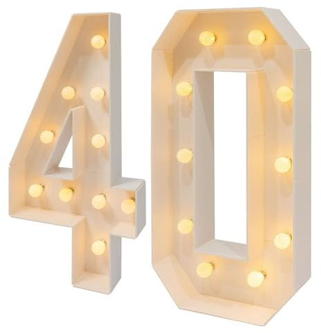 RjcdOPL Numeri Luminosi LED 2000-3000K Altezza 100cm, Decorazione di Compleanno 30/40/50, Numeri Luminosi Giganti Per Compleanno, Matrimonio, Festa (40)