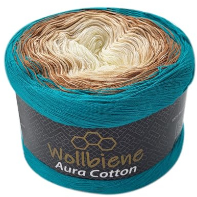 Wollbiene Farbverlaufsgarn 200g - 800m - 4 Fädig Bobbel Strickwolle Häkeln Bobbel Wolle Farbverlauf, 100% Baumwolle, Strickwolle Mehrfarbig (816 petrol braun vanille)