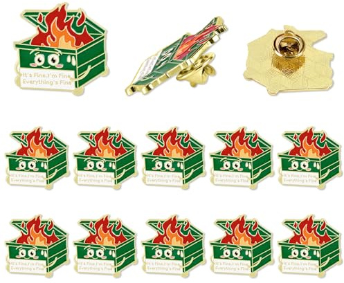 10 St Dumpster Fire Pin, Emaille Anstecknadel mit 10 Knöpfen Positive Emaille-Anstecker It's Fine I'm Fine Everything is Fine Pins Inspirierende Schmuckgeschenke zu Weihnachten