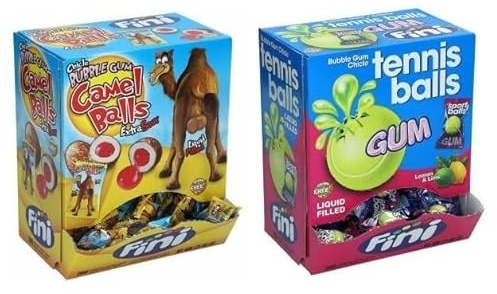 2 Boxen Fini Kaugummi Mix aus 2 Sorten (1x Camel Balls + 1 x Tennisbälle) a 1 kg + Space Keks gratis a 45 g von Onlineshop Bormann
