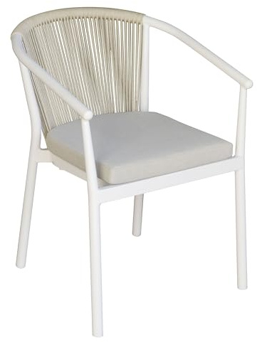 Gruppo Maruccia - Sedia Moderna da Esterno per Tavolo Pranzo - In Alluminio e Corda con Braccioli - Cuscino Incluso - Arredamento Giardini, Ristoranti, Bar (Bianco)
