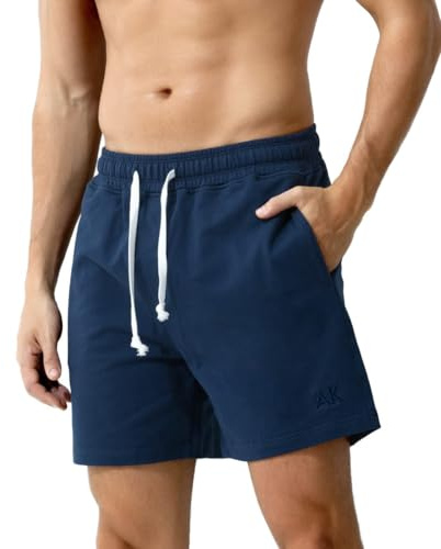Casey Kevin Herr Gym Shorts Bomull med Fickor Dragkedja Löpning Kortbyxor Sommar Sport Löpning Gym Vandring Sommar Bodybuilding Shorts Basket Tennis Fotboll Volleyboll Shortpad, E4-blå, XXL