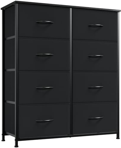 Somdot Tall Chest of Drawers for Bedroom with 8 Drawers, Wide Storage Organiser Fabric Dresser for Closet Nursery Bedside Living Room Laundry Entryway Hallway, Black