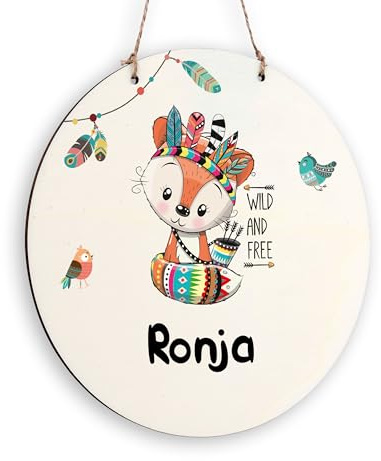 Holzura Türschild mit Namen – Personalisiertes Namensschild aus Holz rund, Deko fürs Kinderzimmer oder Babyzimmer, Geschenk zur Geburt & Taufe