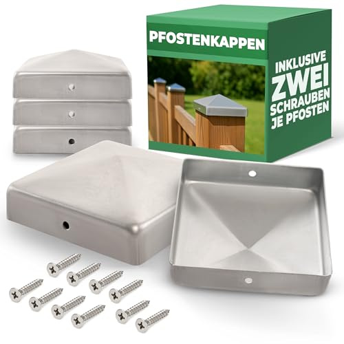 Novatool 5 Stück Pfostenkappen 91x91mm verzinkt mit Schrauben, Pfostenabdeckung Pfostenkappe 9,1cm Holzpfosten Zaunpfosten Abdeckung Abdeckkappen Abdeckkappe Zaunkappe Zaunkappen Pfostenschuhe