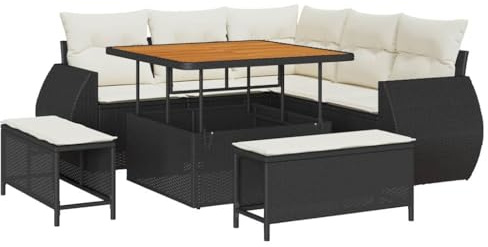 vidaXL Trädgårdsoffset 8 pcs Svart konstrotting, Modulärt trädgårdslounge-set, modern rattan-soffa, akaciaträ utemöbler, väderbeständig avkoppling