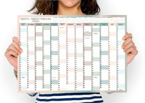 Grand planificateur mural 2025-2026 - Format A3 - Calendrier scolaire annuel - Grand planificateur annuel d'août à août - Année académique complète - 29,7 x 42 cm (plié) (1 pièce)