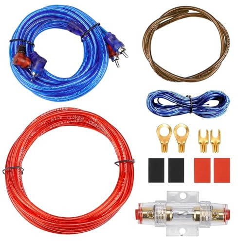 Aoreun 10GA kit de câblage pour amplificateur de Voiture, Kit de Cables Installation Amplificateur Subwoofer, Cable d'amplificateur de Puissance Kit de Voiture pour La Plupart des Voitures