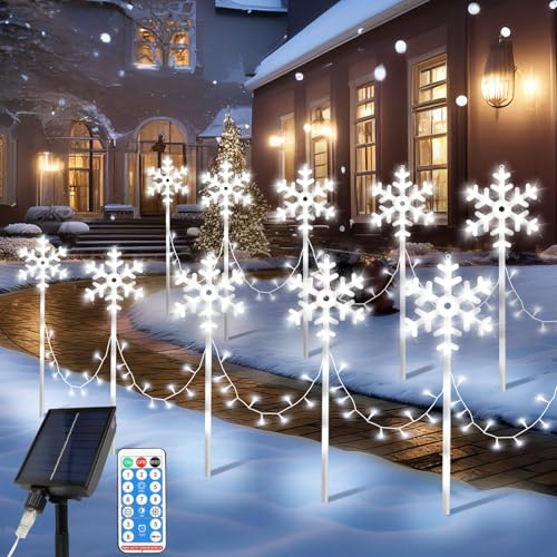 10 Stück Solar Weihnachtsbeleuchtung Außen, LED Schneeflocke Wasserdicht Solarlampen, LED Lichterketten Deko Weihnachten mit Fernsteuerung und 8 Modi Funkelnde, für Außen, Garten, Weihnachten