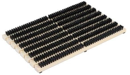 Relaxdays Schuhabstreifer, Rutschfester Boden, kräftige PP-Borsten, Außen- & Innenbereich, Bürstenmatte, Holz, Natur