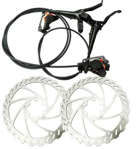 Honseadek Kit de frein à disque hydraulique pour VTT, 1 paire pour freins de vélo avec rotors de 160 mm, étrier à double piston compatible avec moyeux à 6 boulons, aluminium